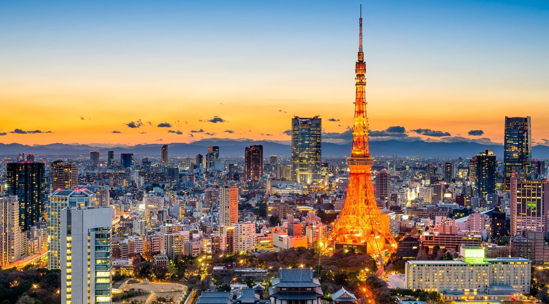 Tokyo Tower and skyline at sunset